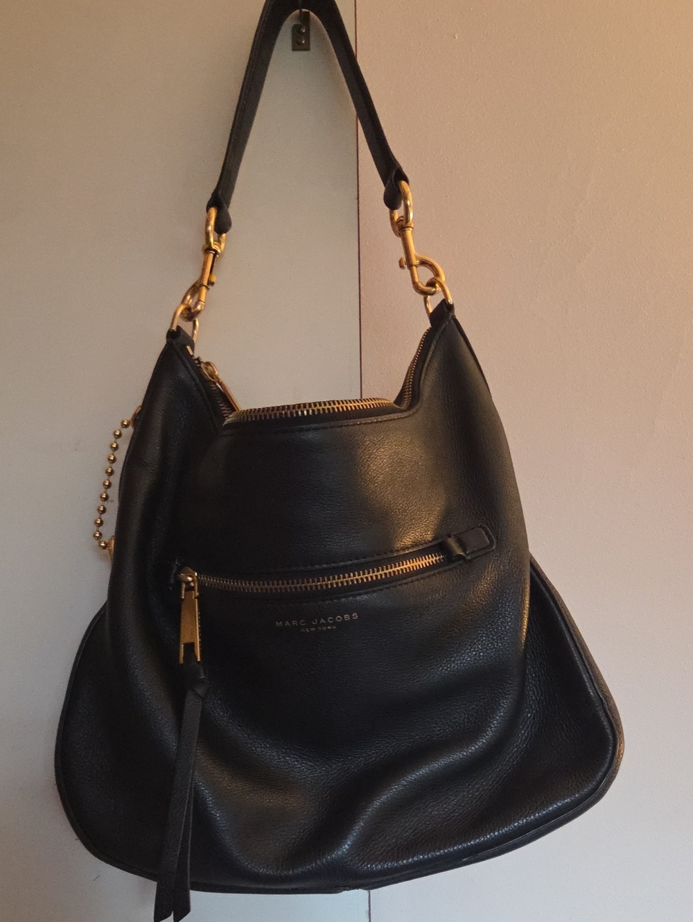 Marc Jacobs Black Pebbled Leather Shoulder Hobo with Gold Hardware